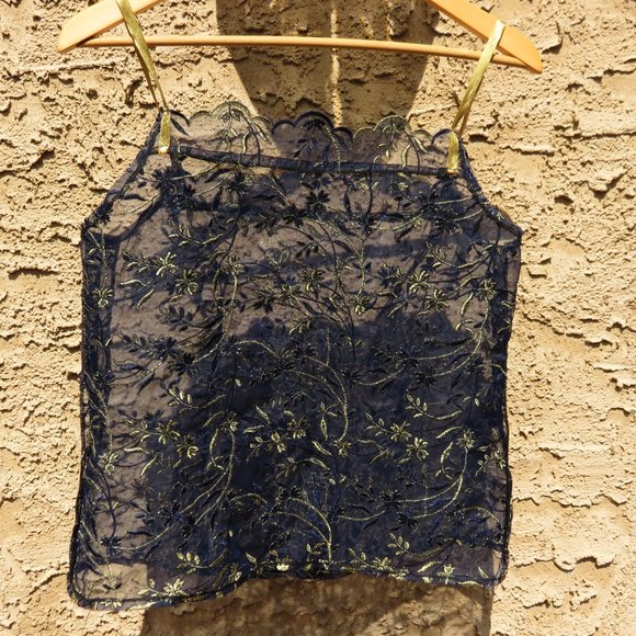 Blue and Gold Embroidered Lace Camisole - Picture 1 of 7